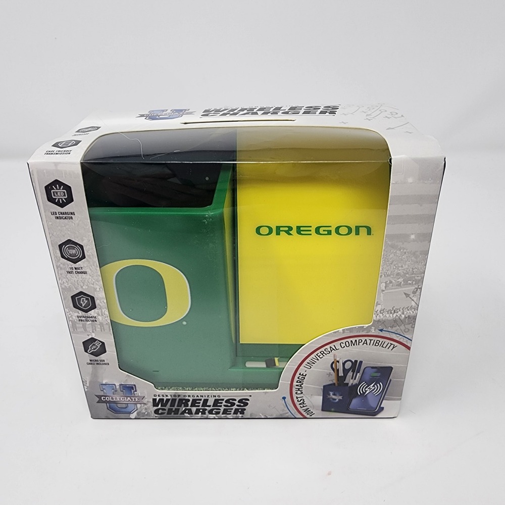 Collegiate U Oregon Ducks Wireless Charger Desktop Organizer 10W Green Yellow